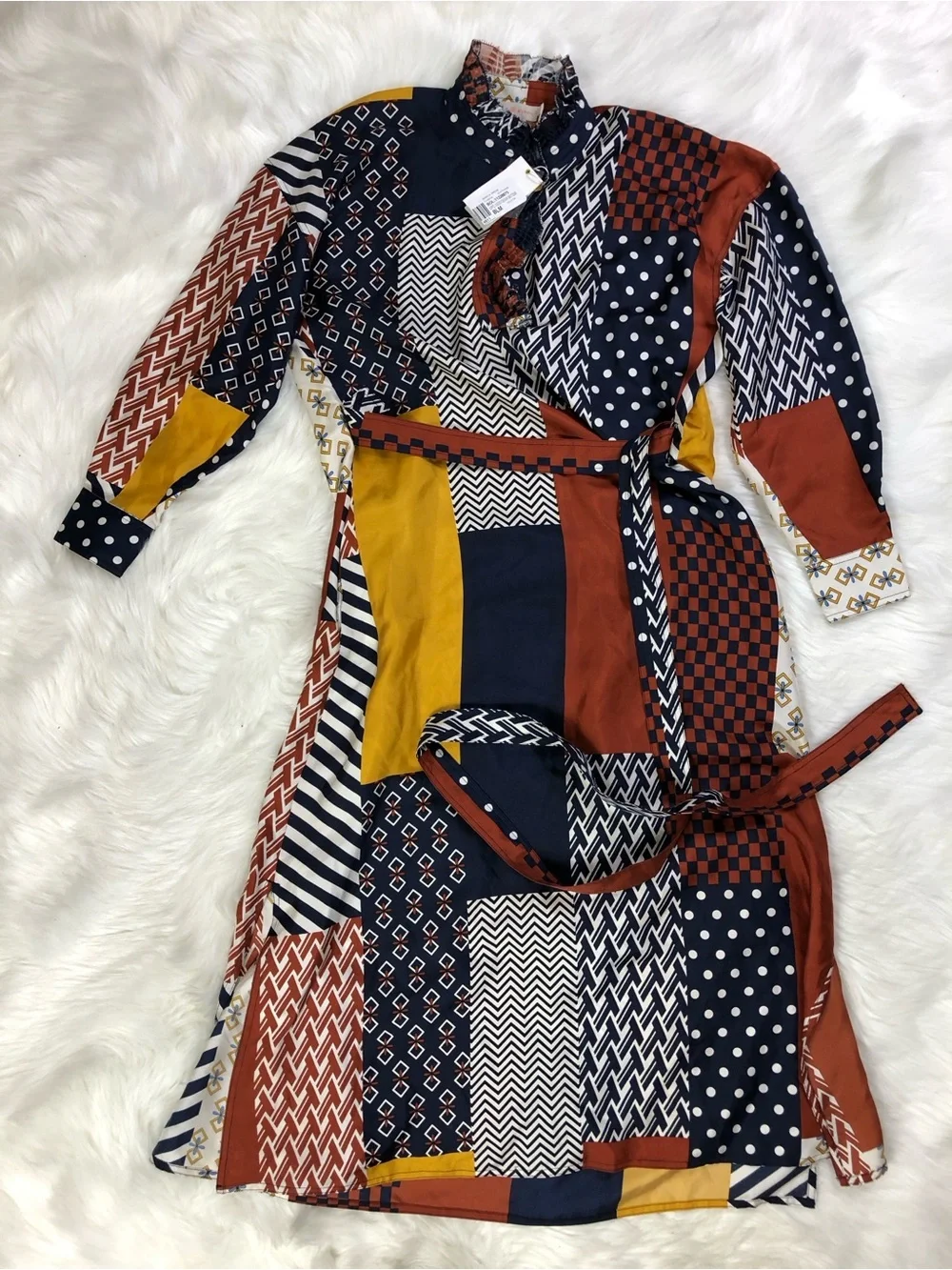 NWT $598 Tory Burch Bianca Silk Patchwork Waist Tie Dress